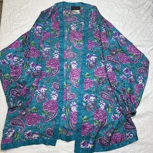Vintage Diane Freis Kimono Style Jacket One Size Silk Floral Paisley Print